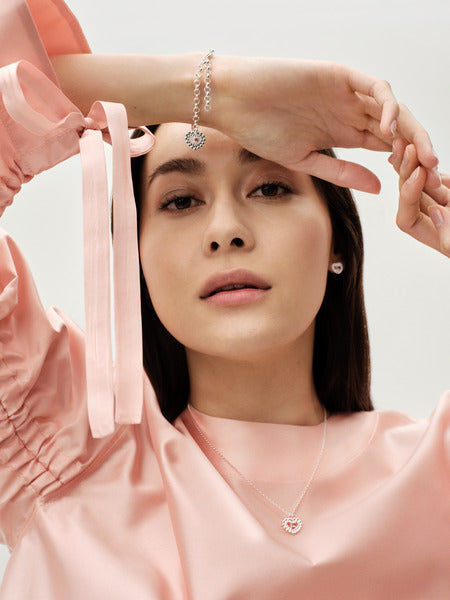 Roosa nauha 2025 Valoisa -rannekoru hopea pinkki zirkonia