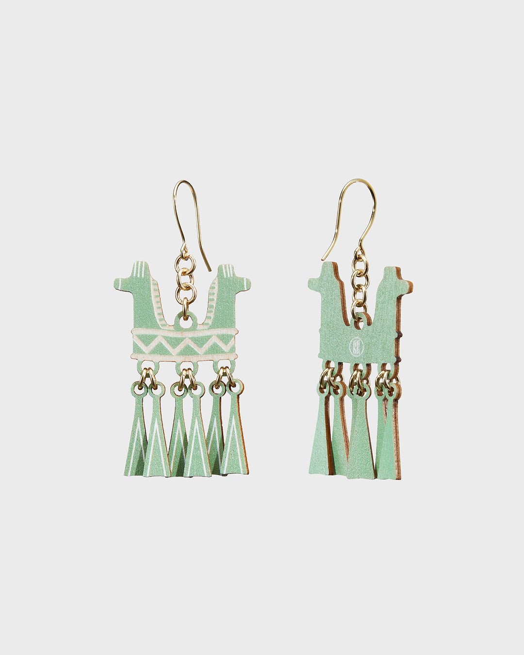 Two-Headed Horse Earrings Green Plywood