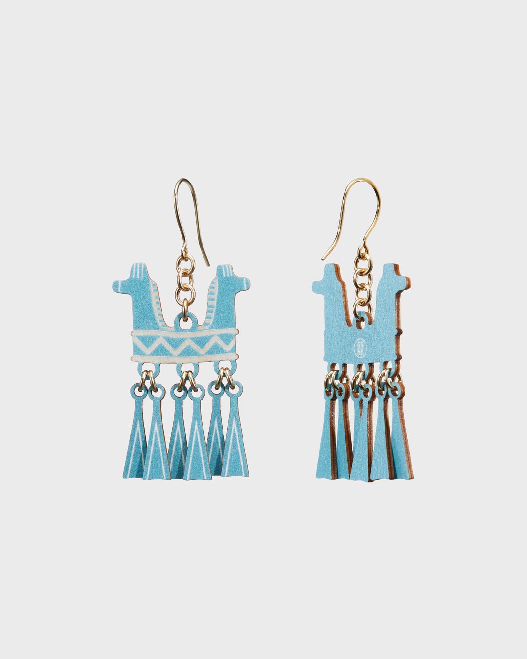 Two-Headed Horse Earrings Aqua Plywood