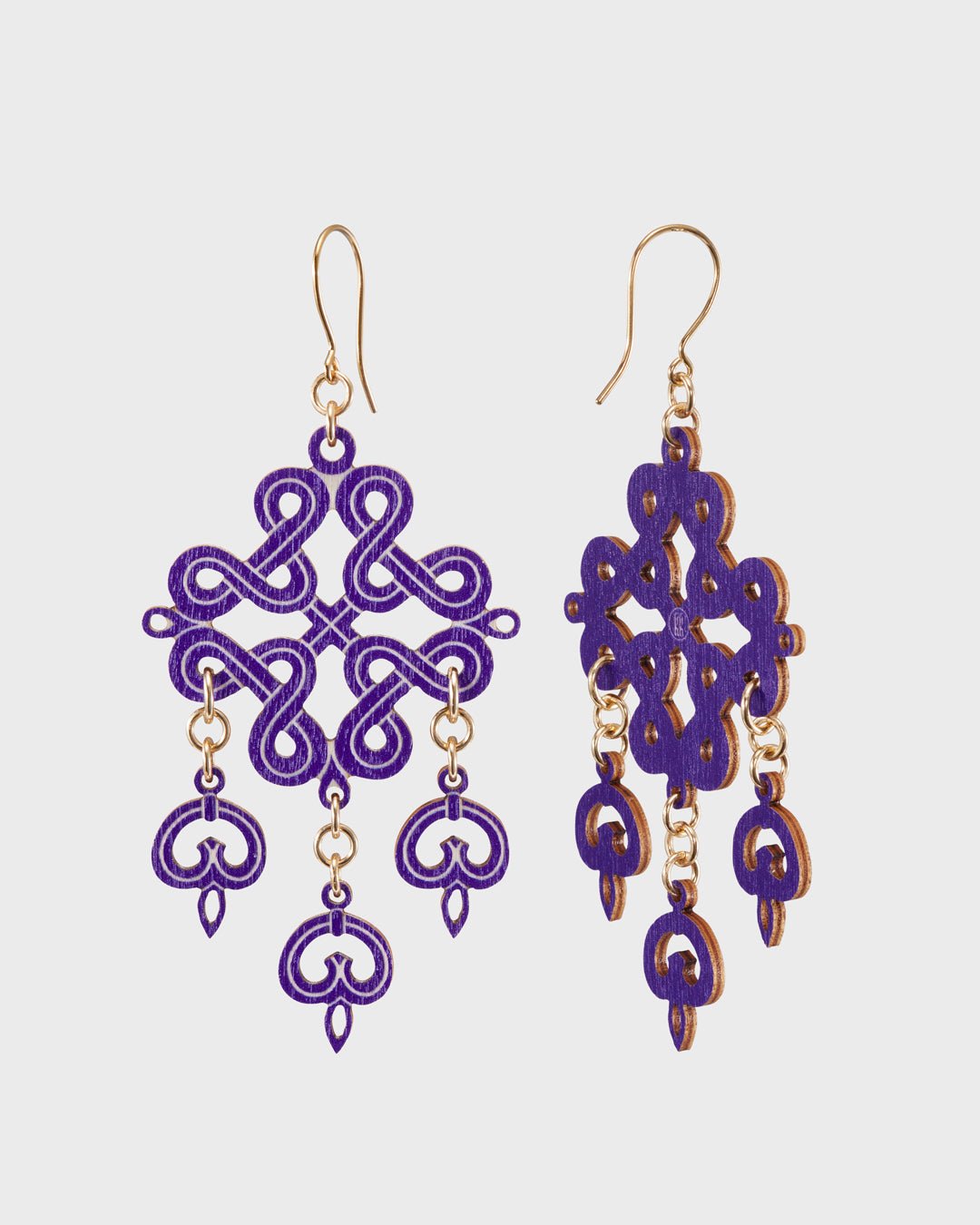 Karelian Plaited Ribbon Motif Plywood Earrings Violet