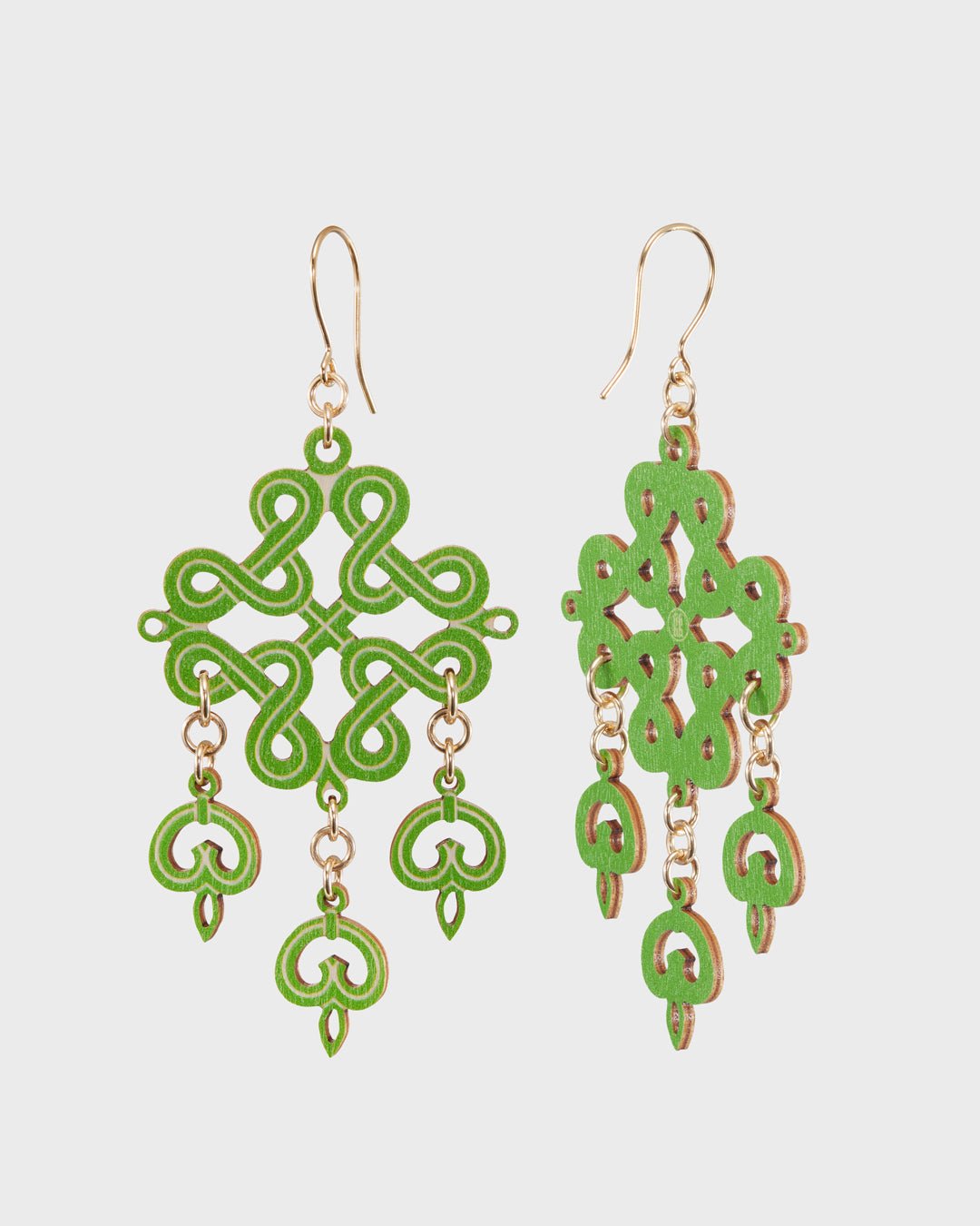 Karelian Plaited Ribbon Motif Plywood Earrings Green