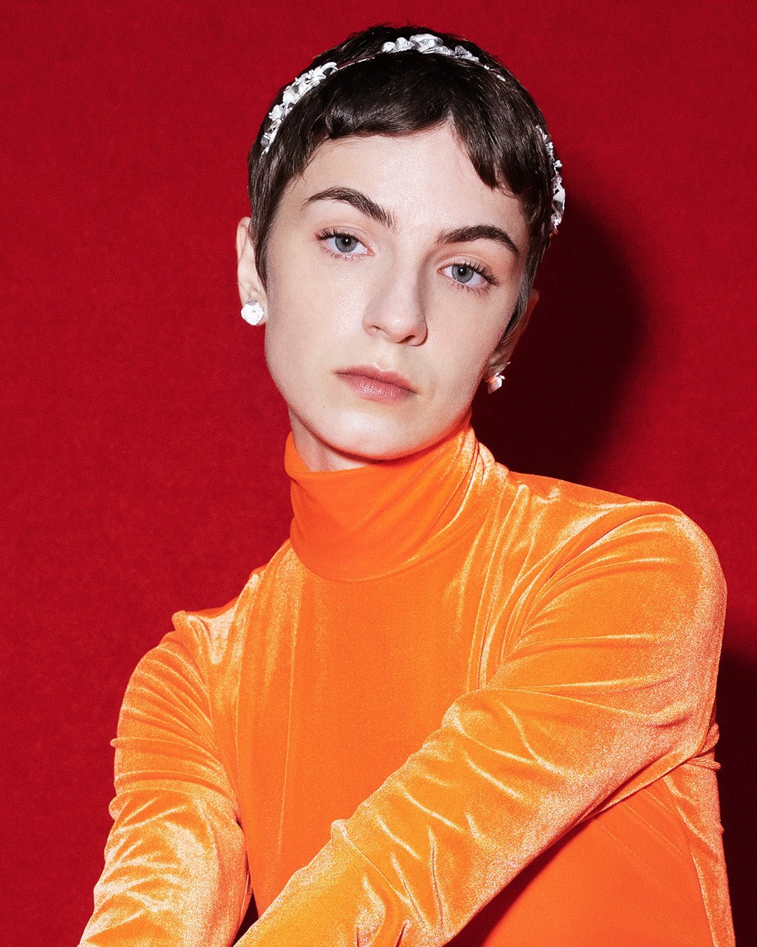 Summer night rose earrings small silver half pair right