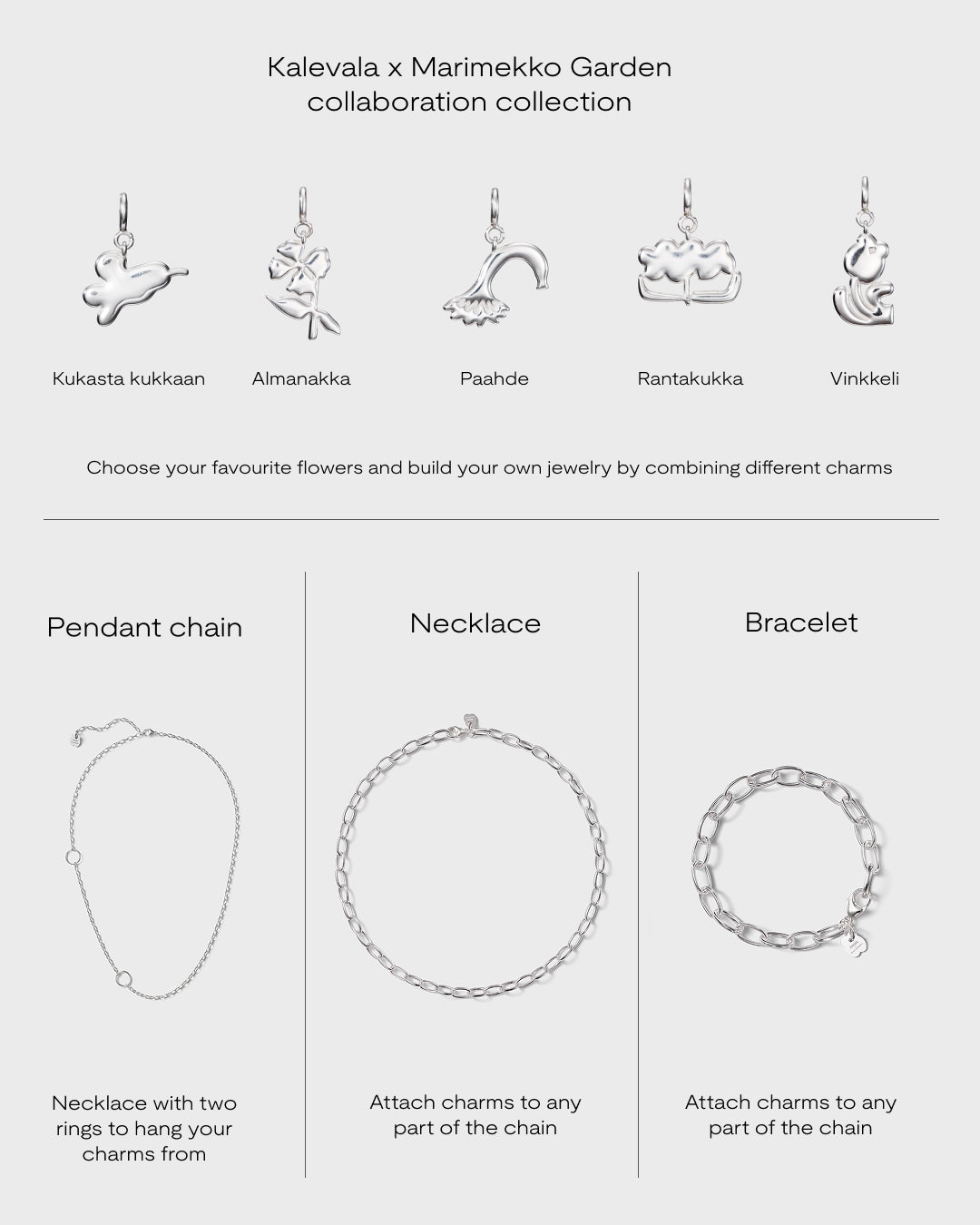 Kalevala x Marimekko Garden -rannekoru hopea