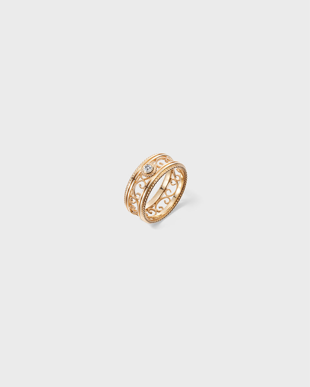 Filigraani-sormus 8,5mm 1x0,06ct kulta