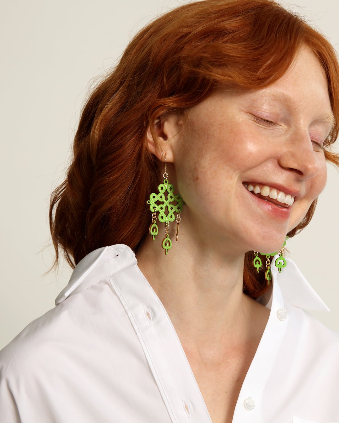 Karelian Plaited Ribbon Motif Plywood Earrings Green