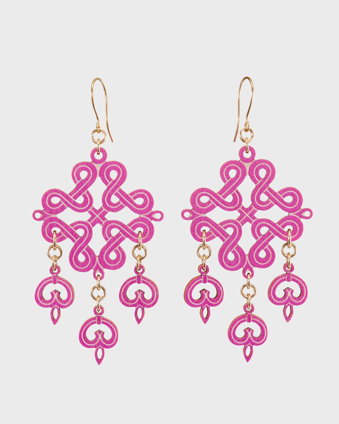 Karelian Plaited Ribbon Motif Plywood Earrings Pink
